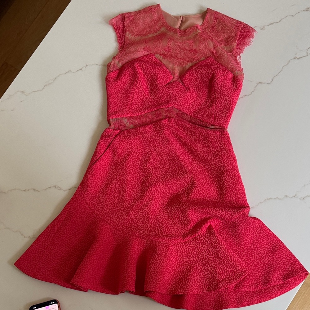 Three Floor Pink red holidays Lace Mini Dress